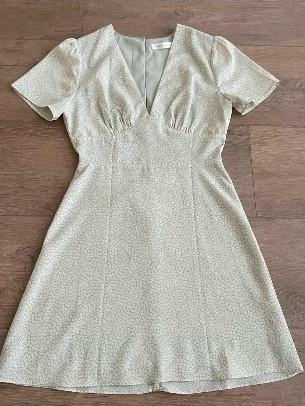 Altar'd State Sage Green Floral V-Neck Mini Dress